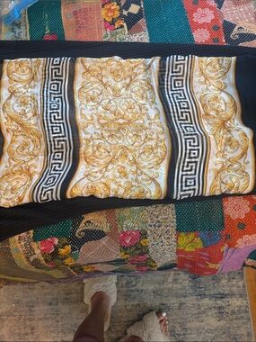 Versace Collection Gold Scroll Print Silk Scarf Top